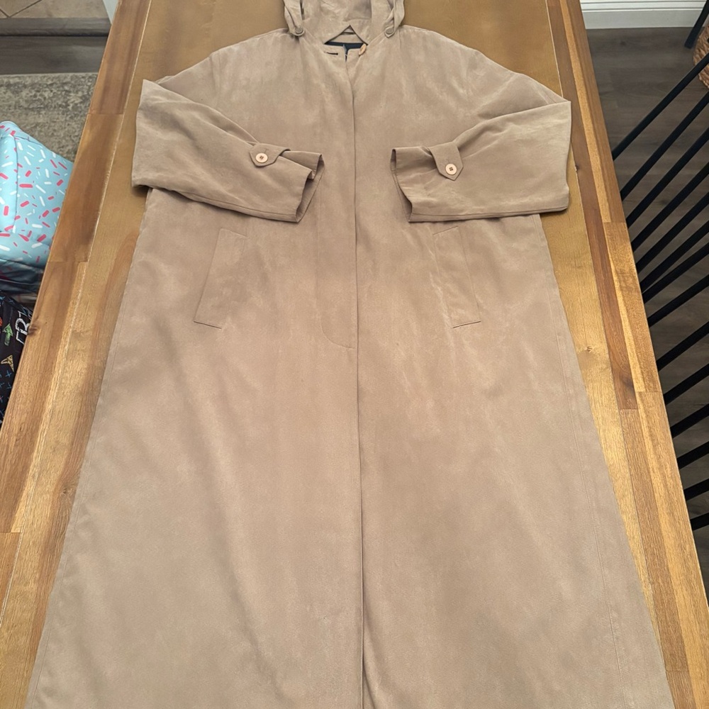 London Fog Hooded Suede-Look Trench Coat in Light Tan